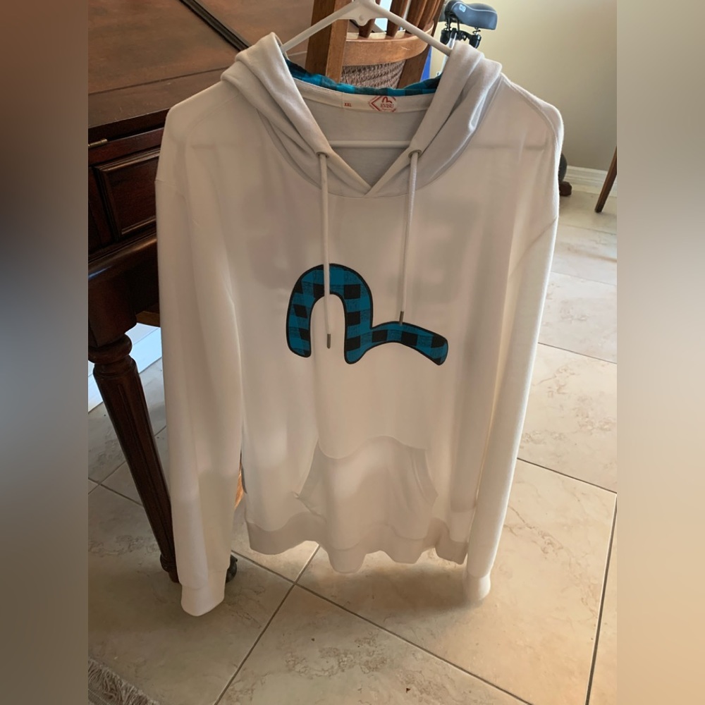 EVISU white logo hoodie with flannel hood size XxL